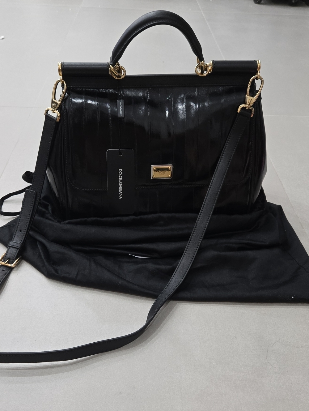 NWT! Dolce & Gabbana Miss Sicily Bag In Black Eel Leather & Leopard Interior-